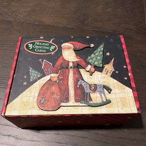 Holiday Greeting Cards Old Time Santa with Box and Glitter Snowflake Cards